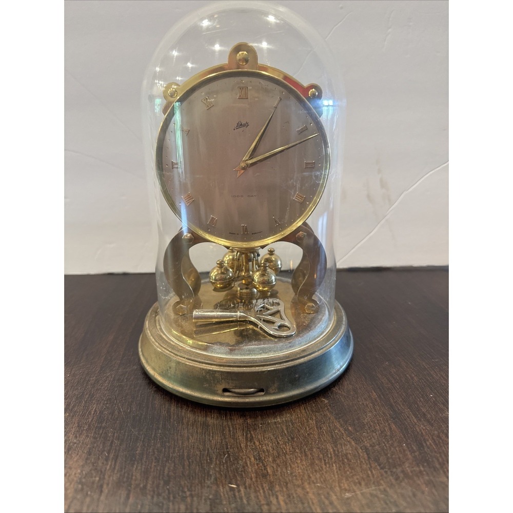 Vtg Schatz 1000 Day Anniversary Brass Clock w Plastic Dome AS IS See description